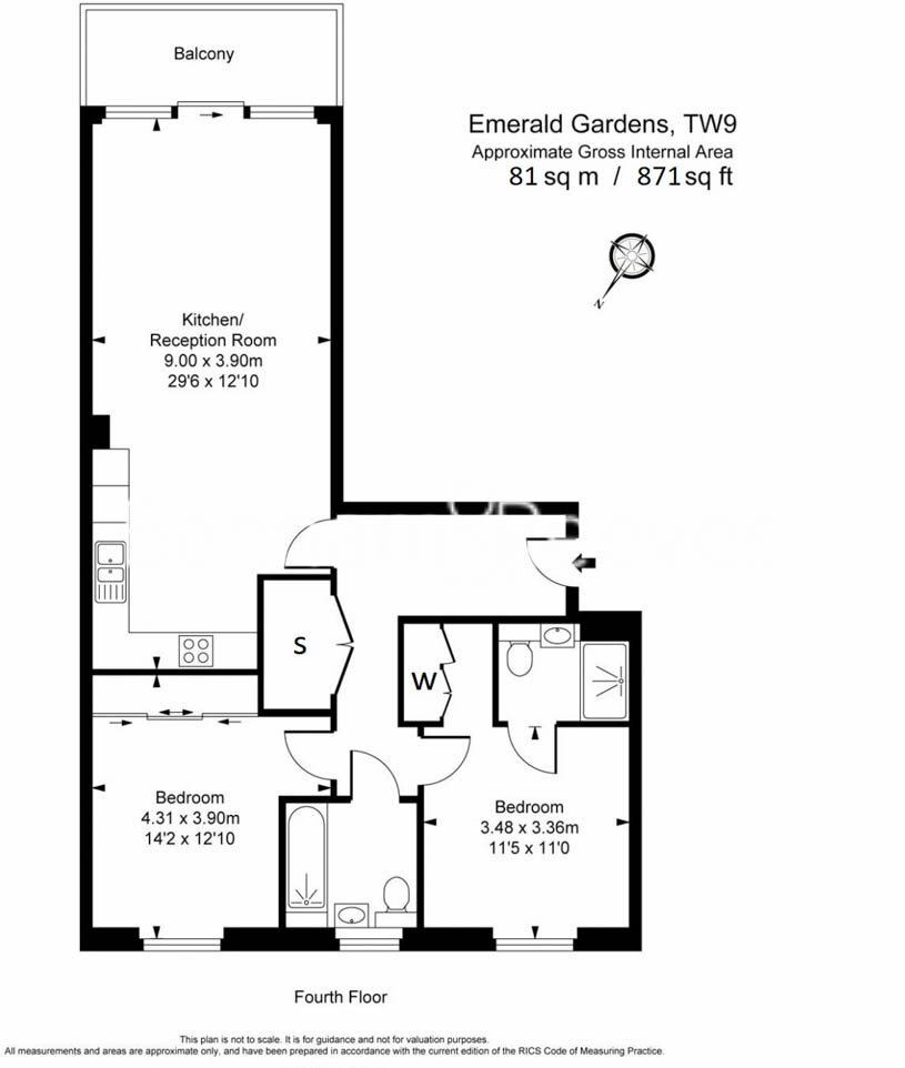 2  bedrooms flat to rent in Levett Square, Emerald Gardens, Kew, TW9-Floorplan