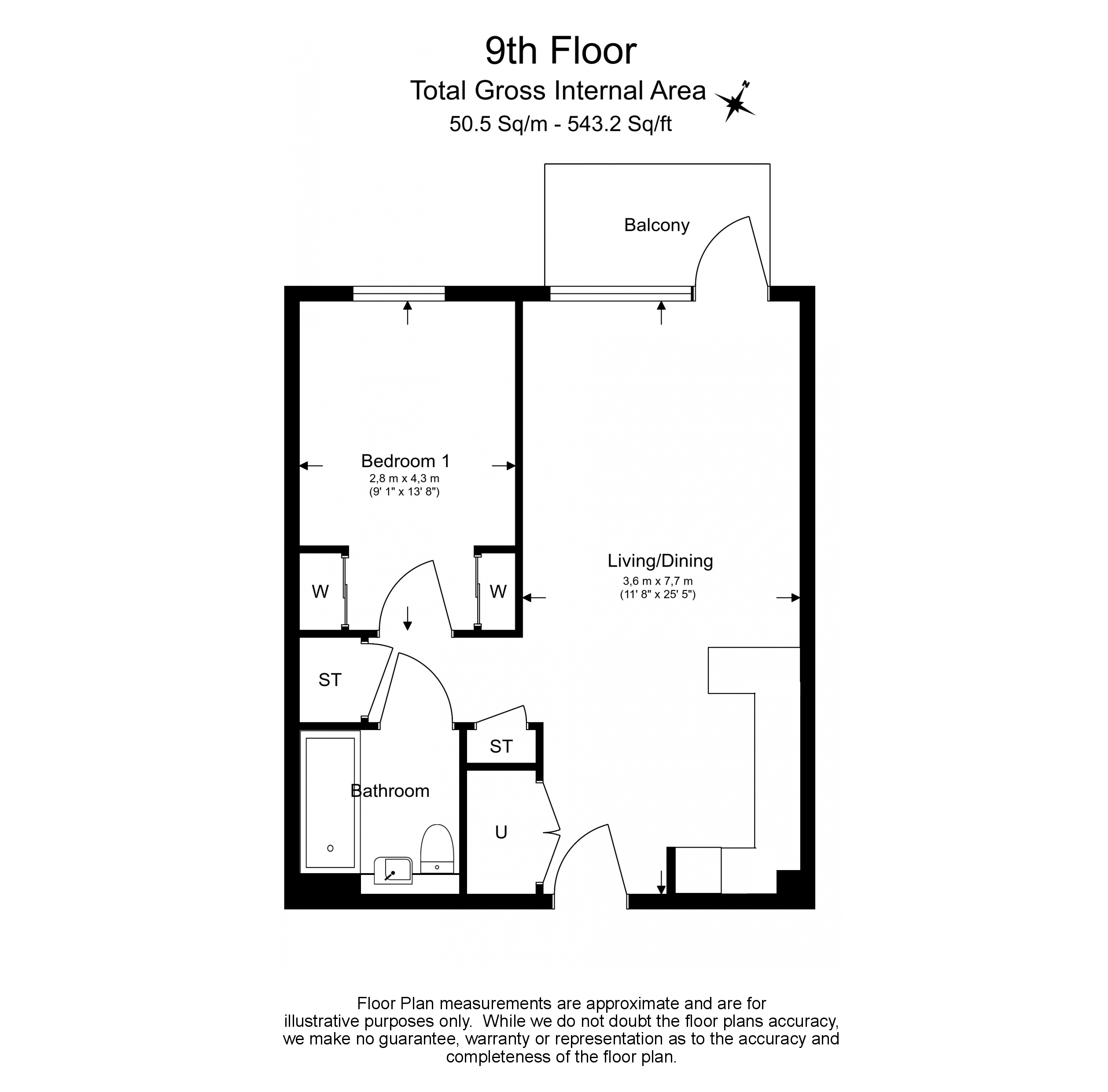 1  bedroom flat to rent in Capital Interchange Way, Brentford, TW8-Floorplan