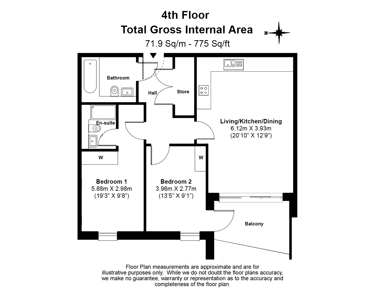2  bedrooms flat to rent in Chaplin Court, Brentford, TW8-Floorplan