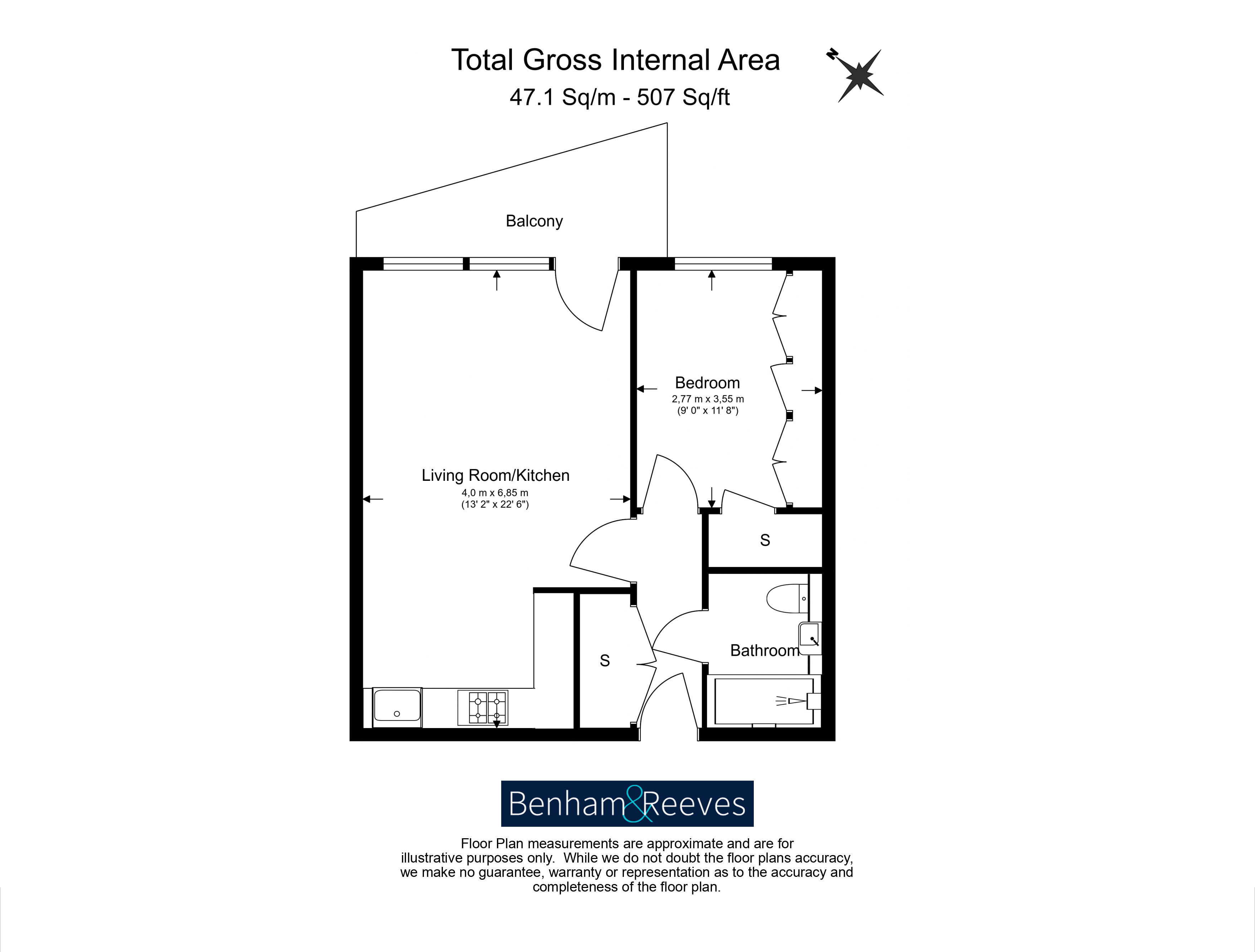 1  bedroom flat to rent in Matcham House, Acton Lane, Chiswick, W4-Floorplan
