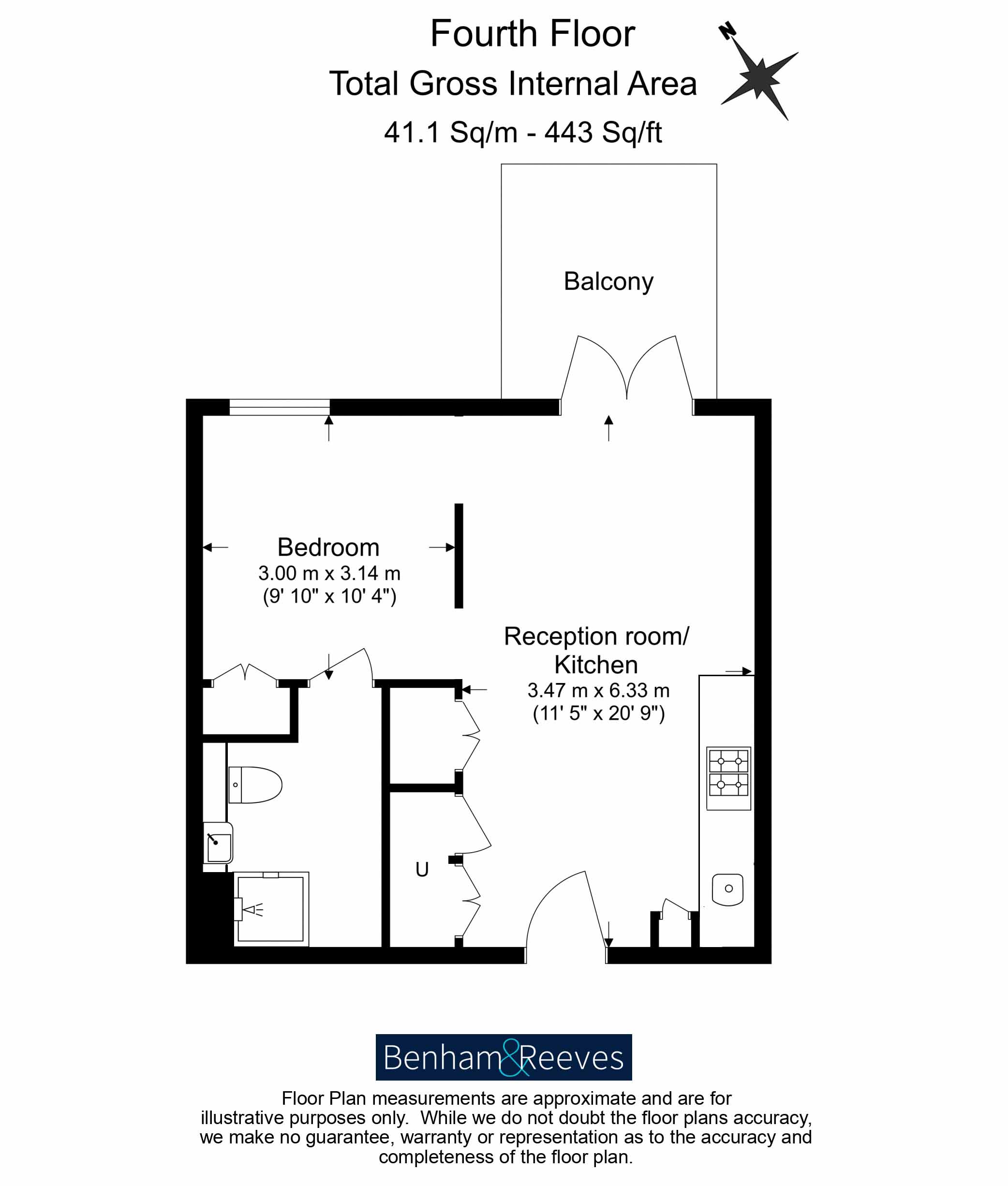 Studio flat to rent in Calville House, Brentford, TW8-Floorplan