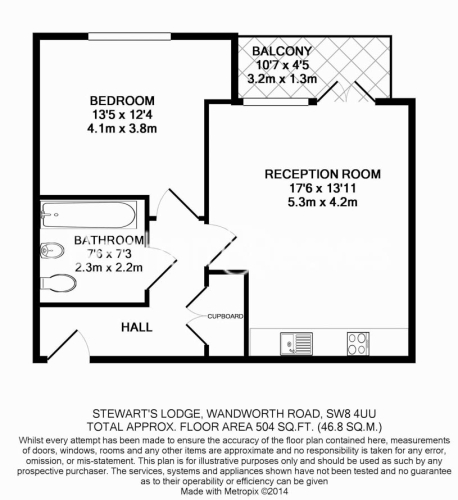 1  bedroom flat to rent in Stewarts Road, Nine Elms, SW8-Floorplan