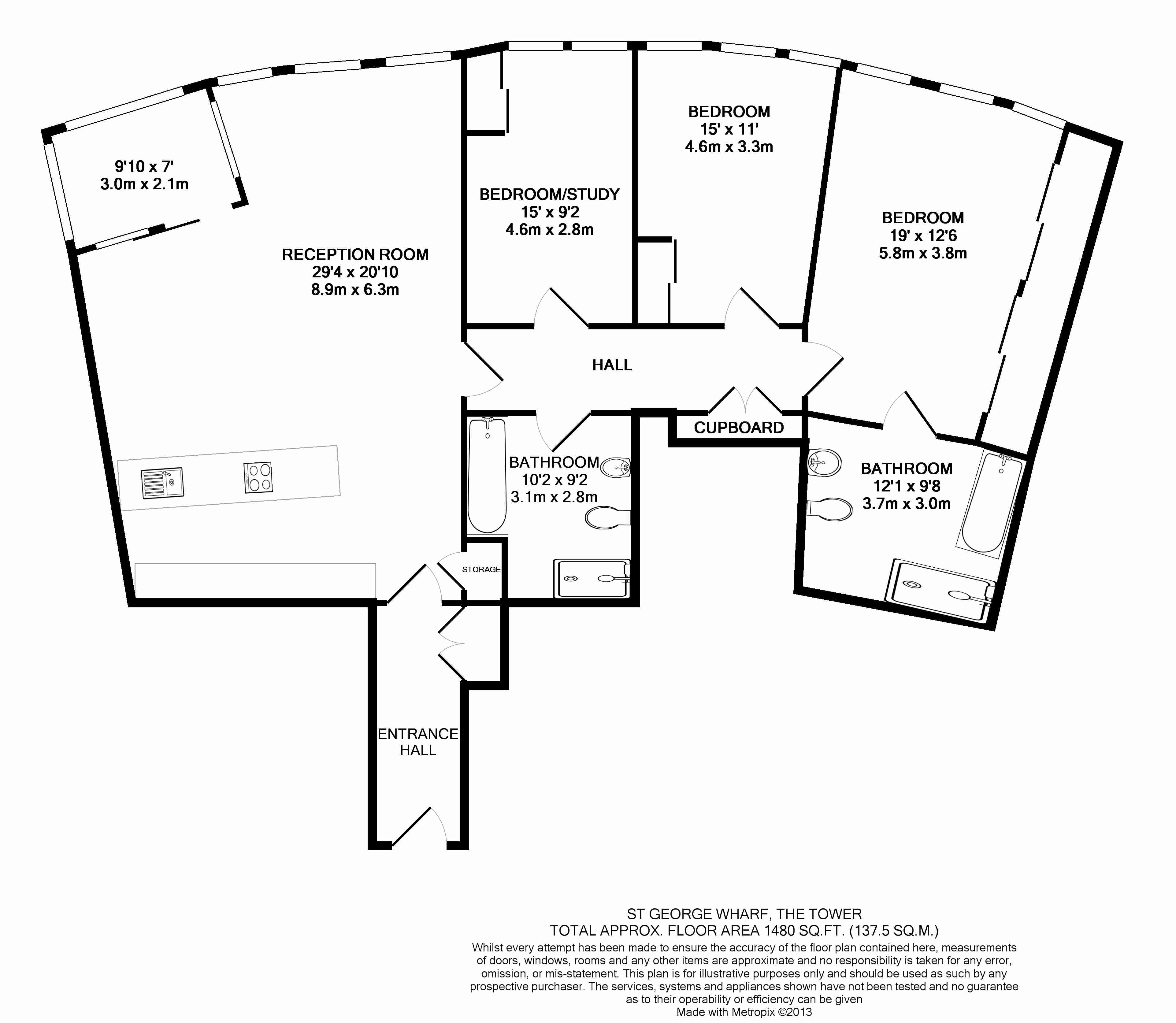 3  bedrooms flat to rent in The Tower, Vauxhall, SW8-Floorplan