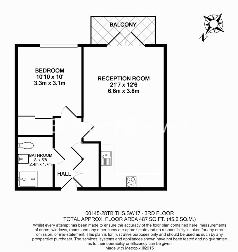 1  bedroom flat to rent in Tooting High Street, Nine Elms, SW17-Floorplan