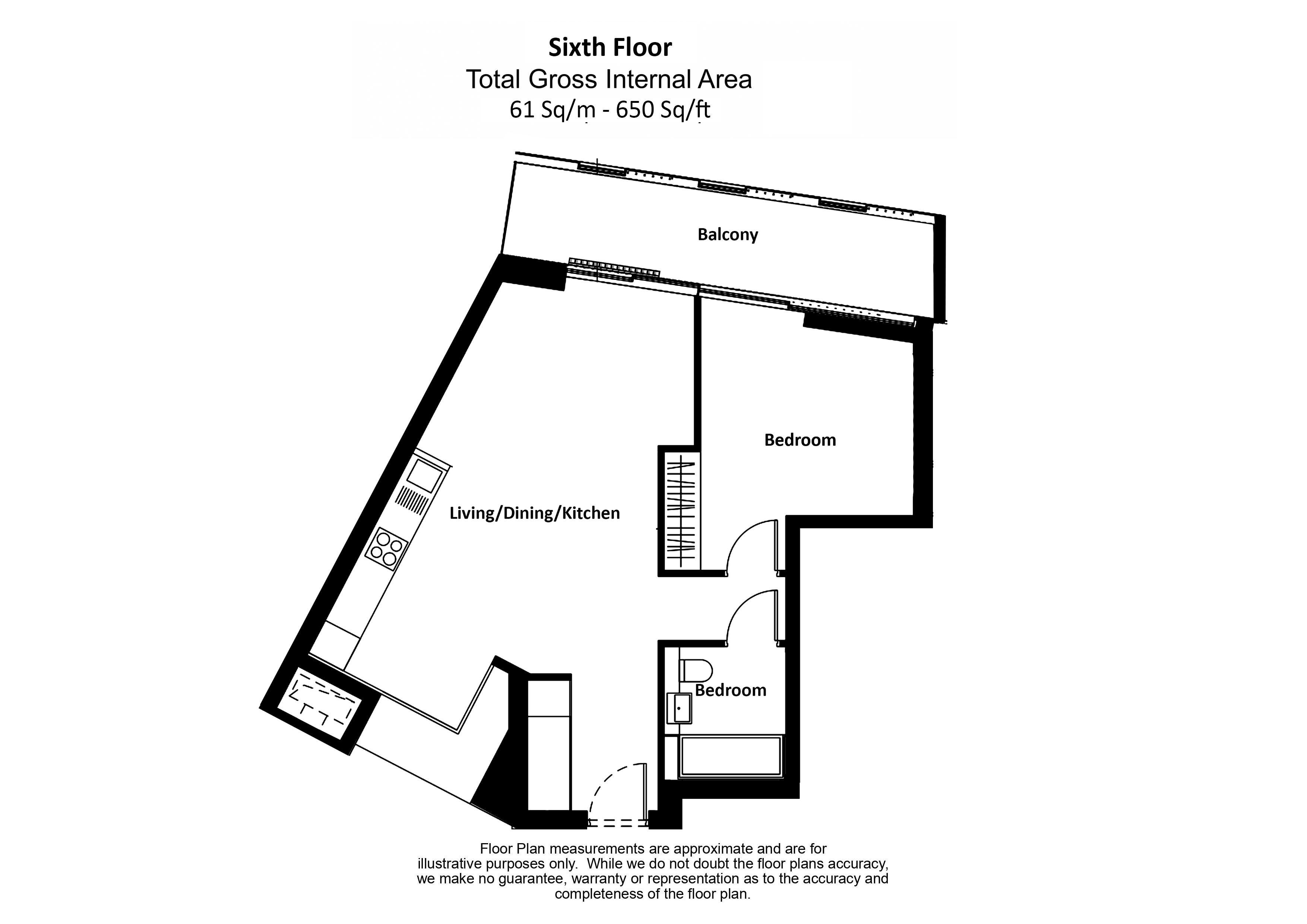 1  bedroom flat to rent in Fladgate House, Nine Elms, SW11-Floorplan