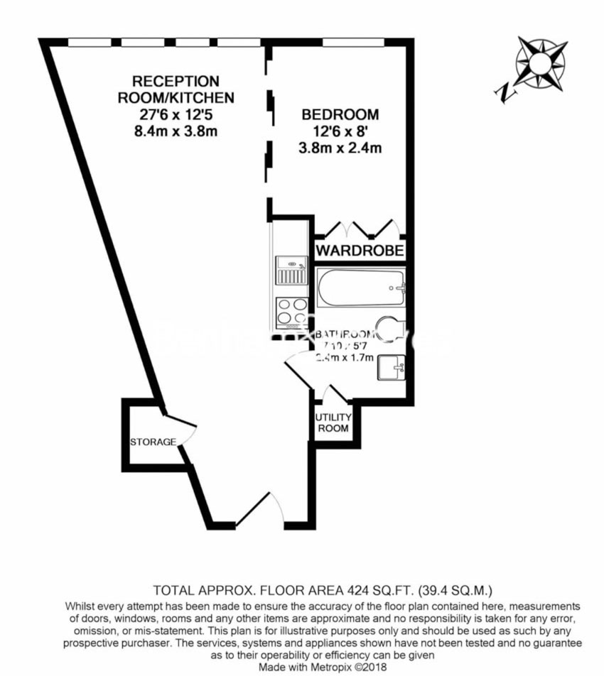 Studio flat to rent in St. George Wharf, Vauxhall, SW8-Floorplan