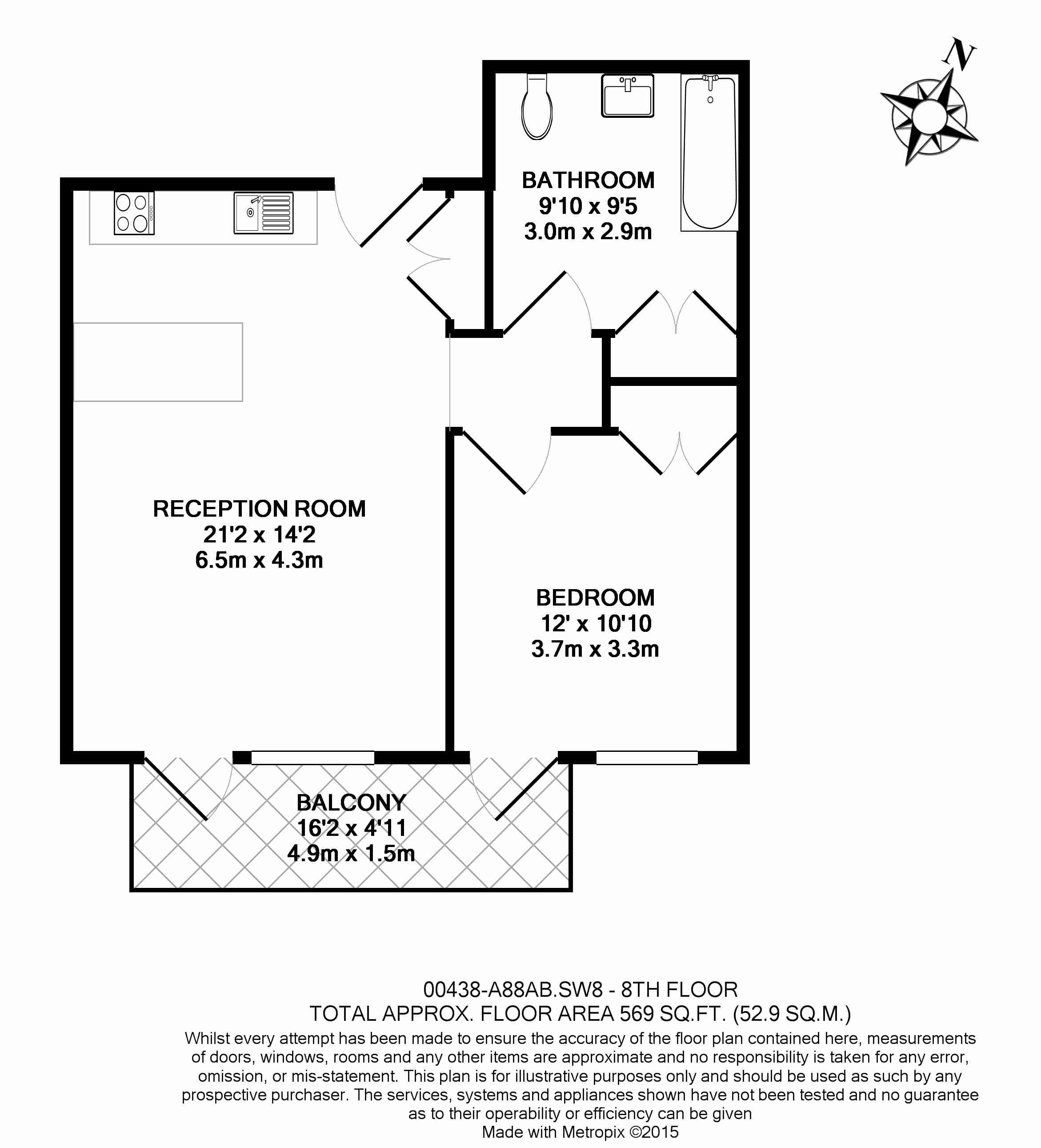 1  bedroom flat to rent in Embassy Gardens, Nine Elms, SW8-Floorplan