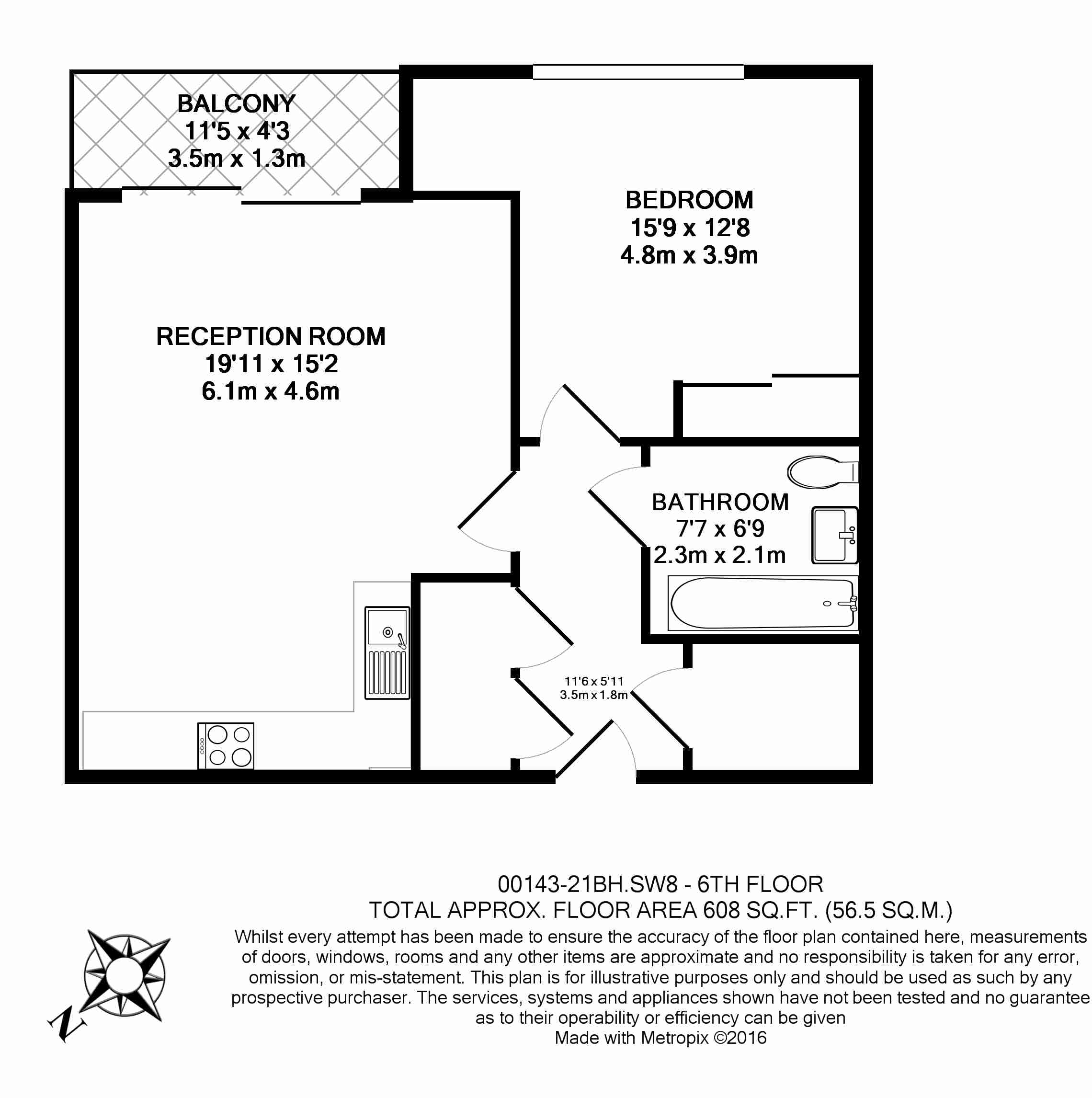 1 bedroom  for sale in Wandsworth Road, Nine Elms Point, SW8-Floorplan