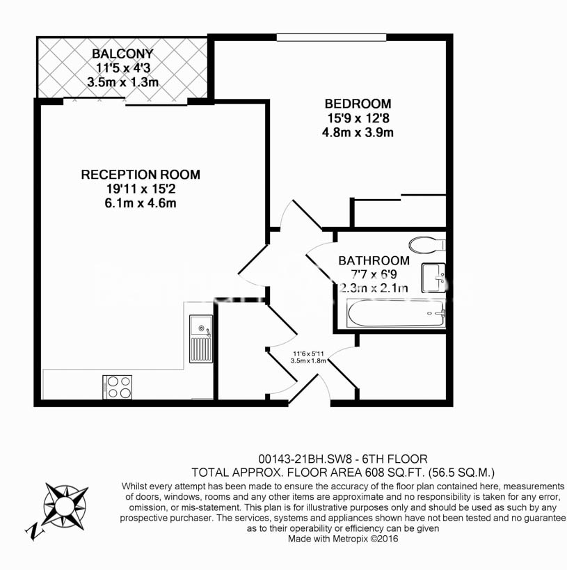 1 bedroom flat to rent in Wandsworth Road, Nine Elms, SW8-Floorplan