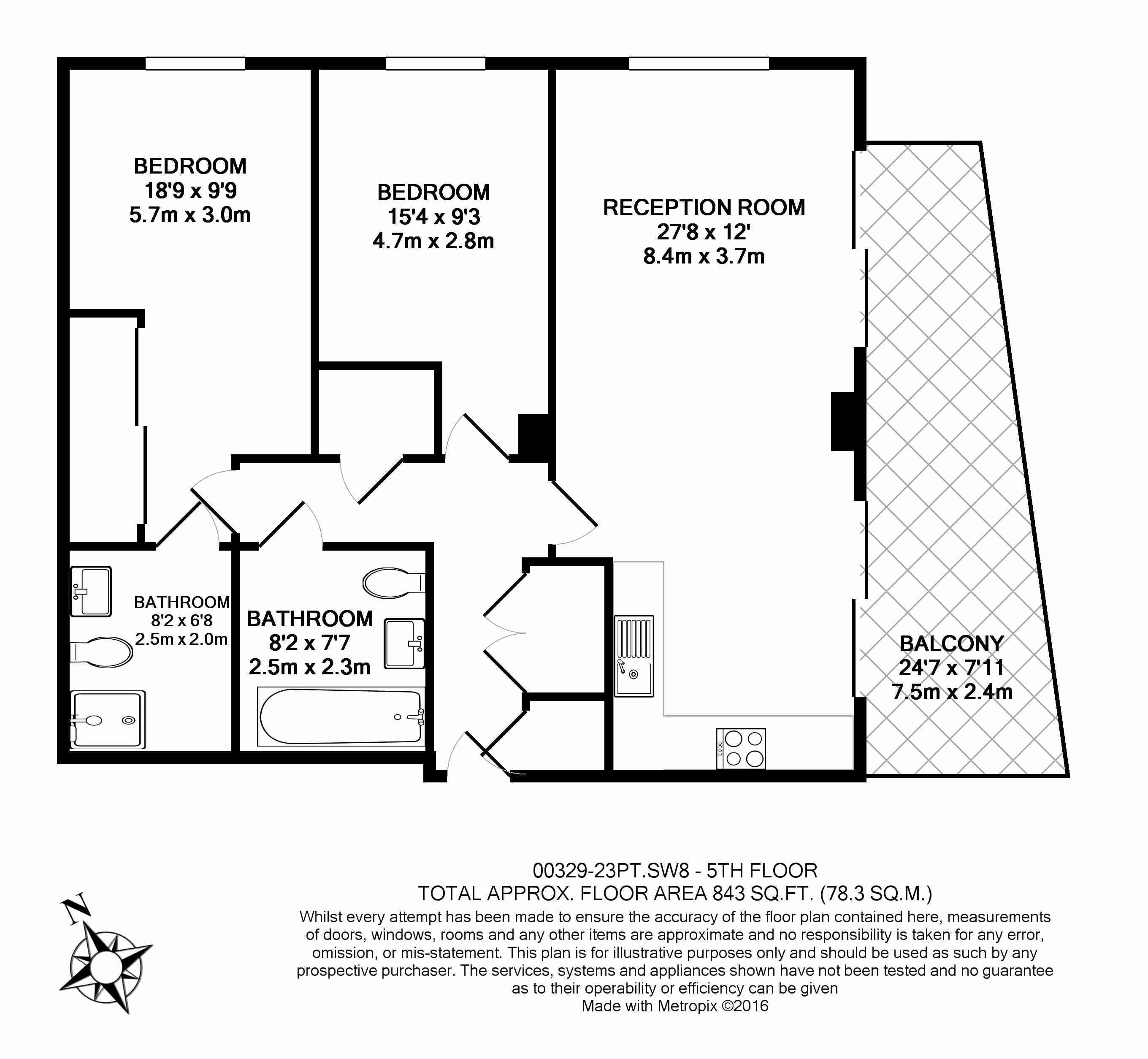 2 bedrooms flat to rent in Pinto Tower, Hebden Place, SW8-Floorplan
