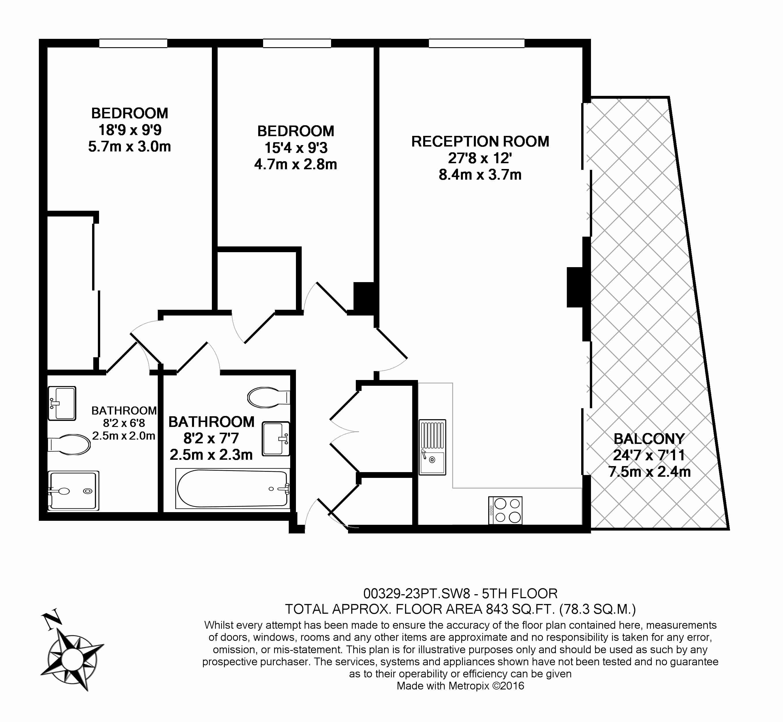 2  bedrooms flat to rent in Pinto Tower, Hebden Place, SW8-Floorplan