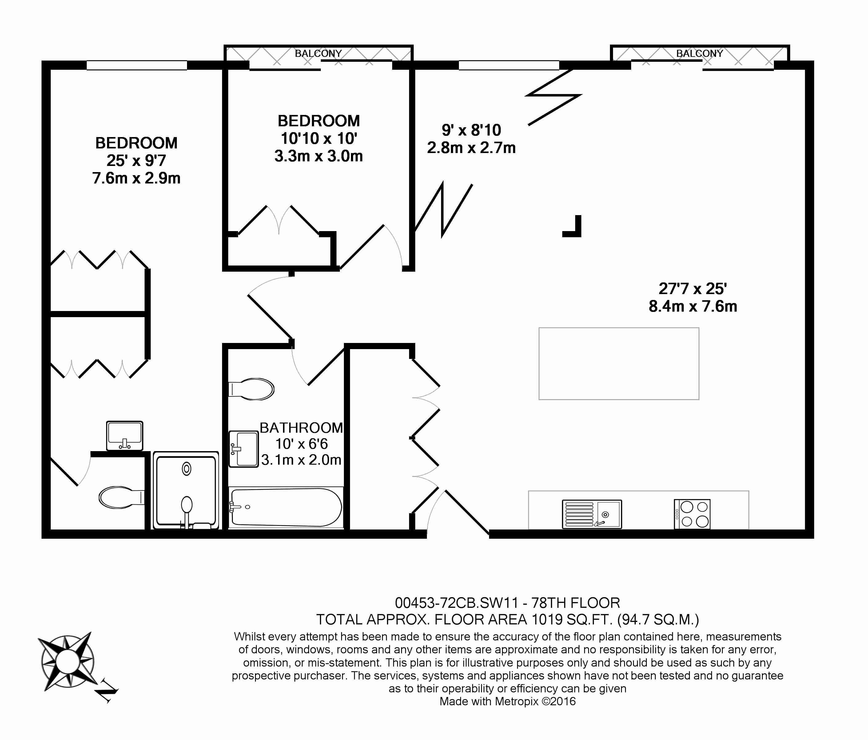 2 bedrooms flat to rent in New Union Square, Nine Elms, SW11-Floorplan
