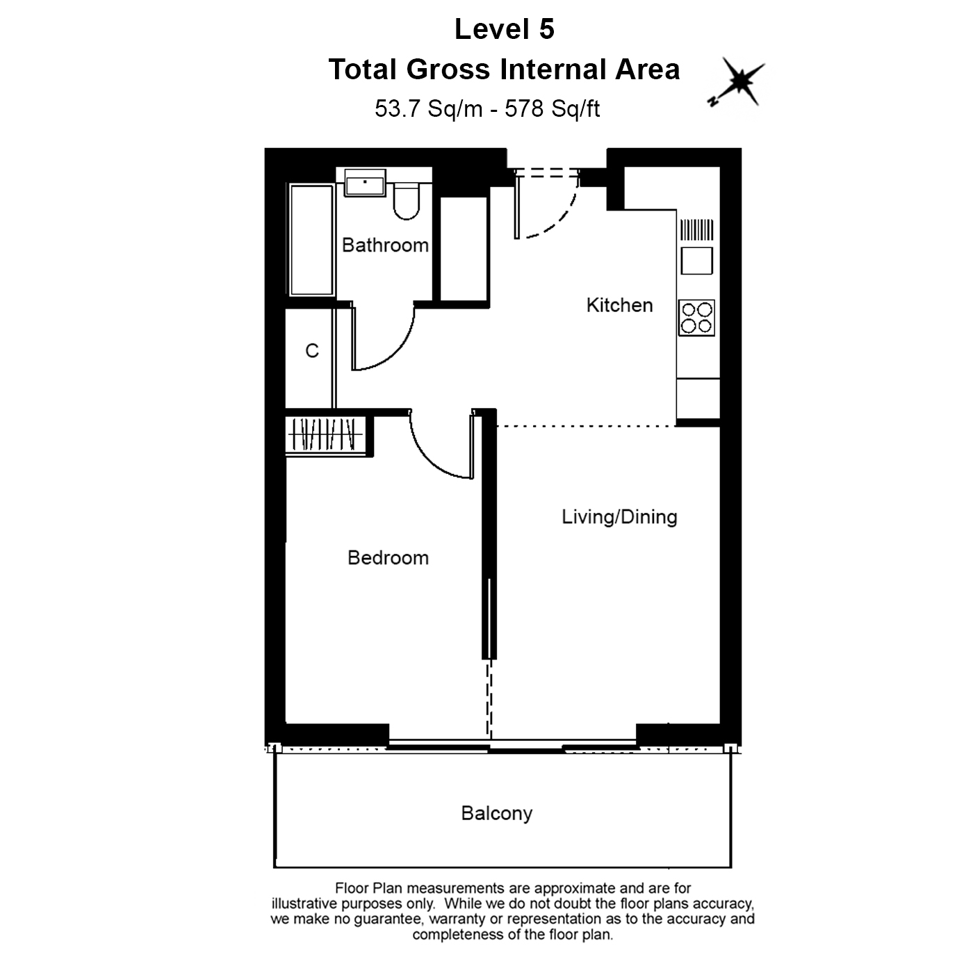1  bedroom flat to rent in Dawson House, Circus Road West, SW11-Floorplan