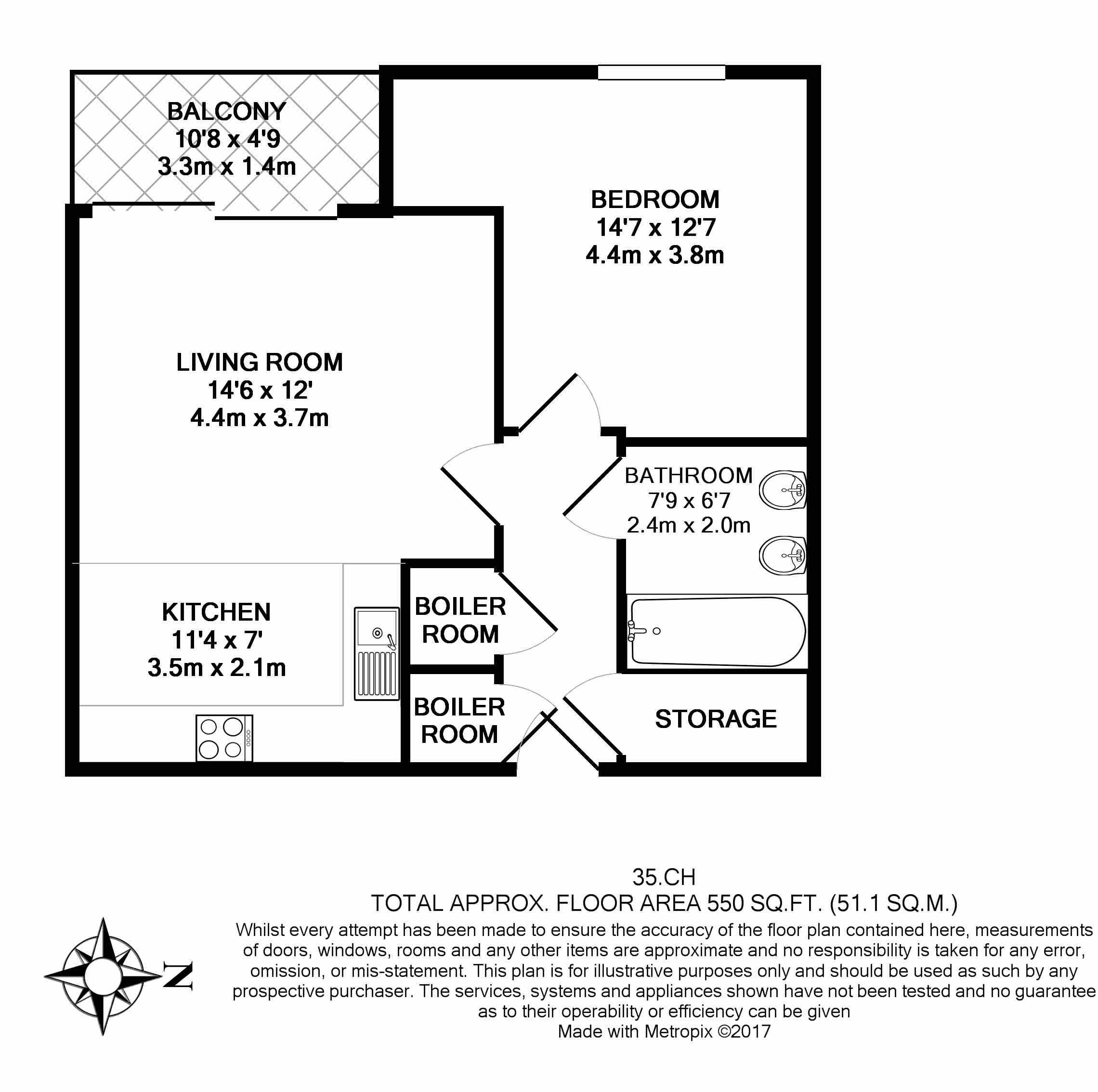 1  bedroom flat to rent in Wandsworth Road, Nine Elms, SW8-Floorplan