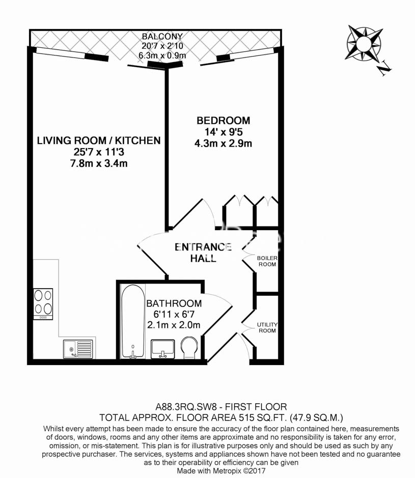 1  bedroom flat to rent in Riverlight Apartments, Riverlight Quay, SW8-Floorplan