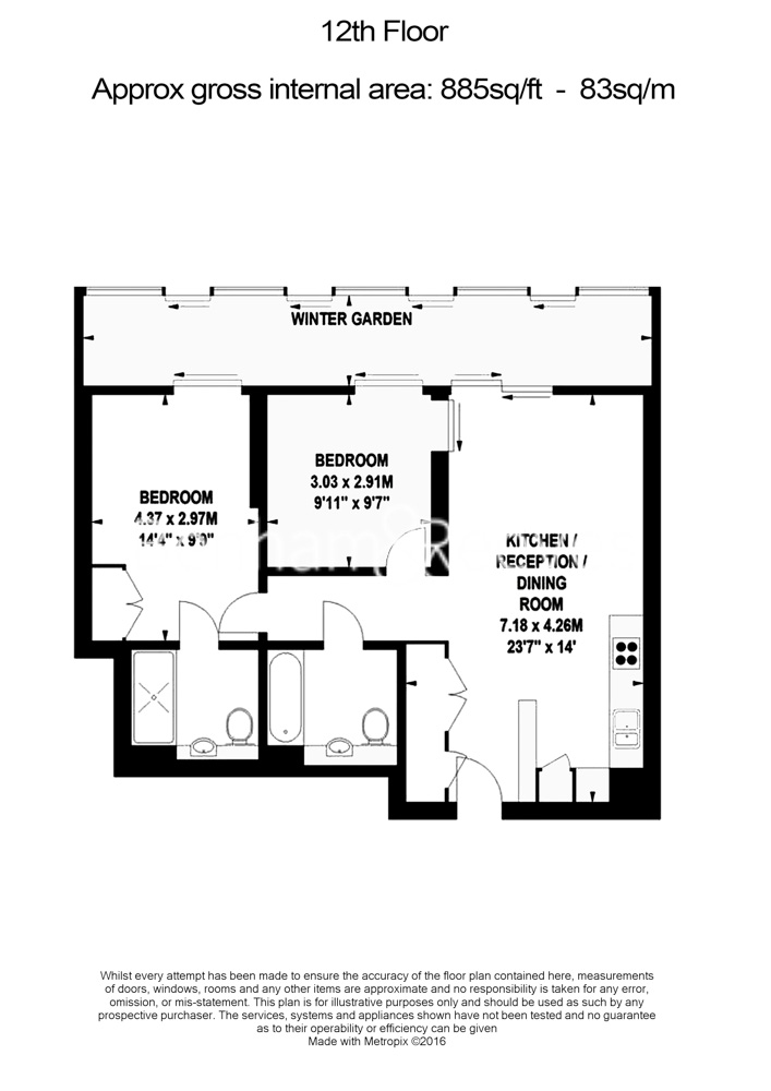 2  bedrooms flat to rent in Dawson House, Circus Road West, SW11-Floorplan