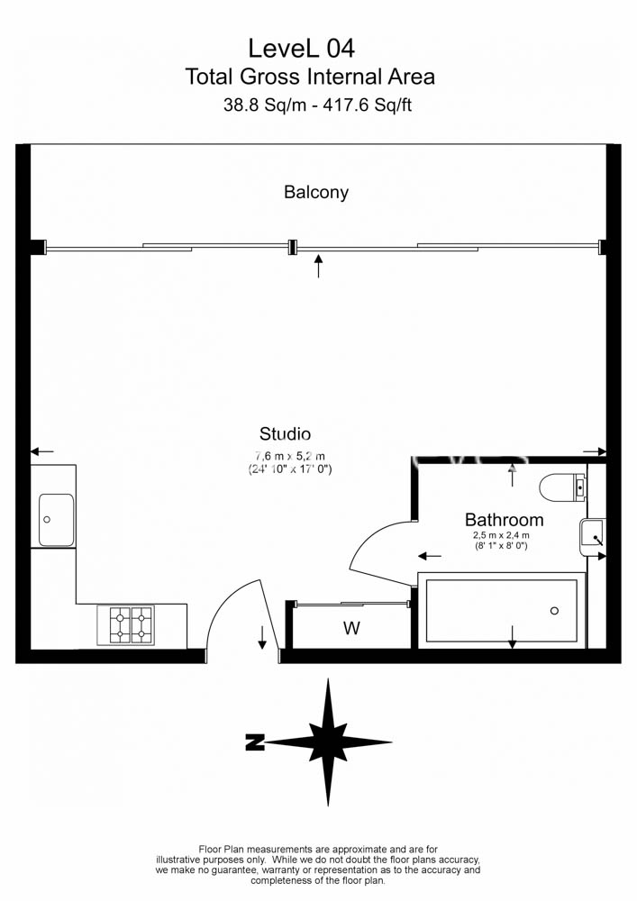 Studio flat to rent in Faraday House, Circus Road West, SW11-Floorplan