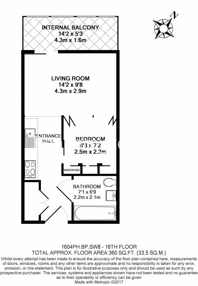 Studio flat to rent in Pearce House, Circus Road West, SW11-Floorplan
