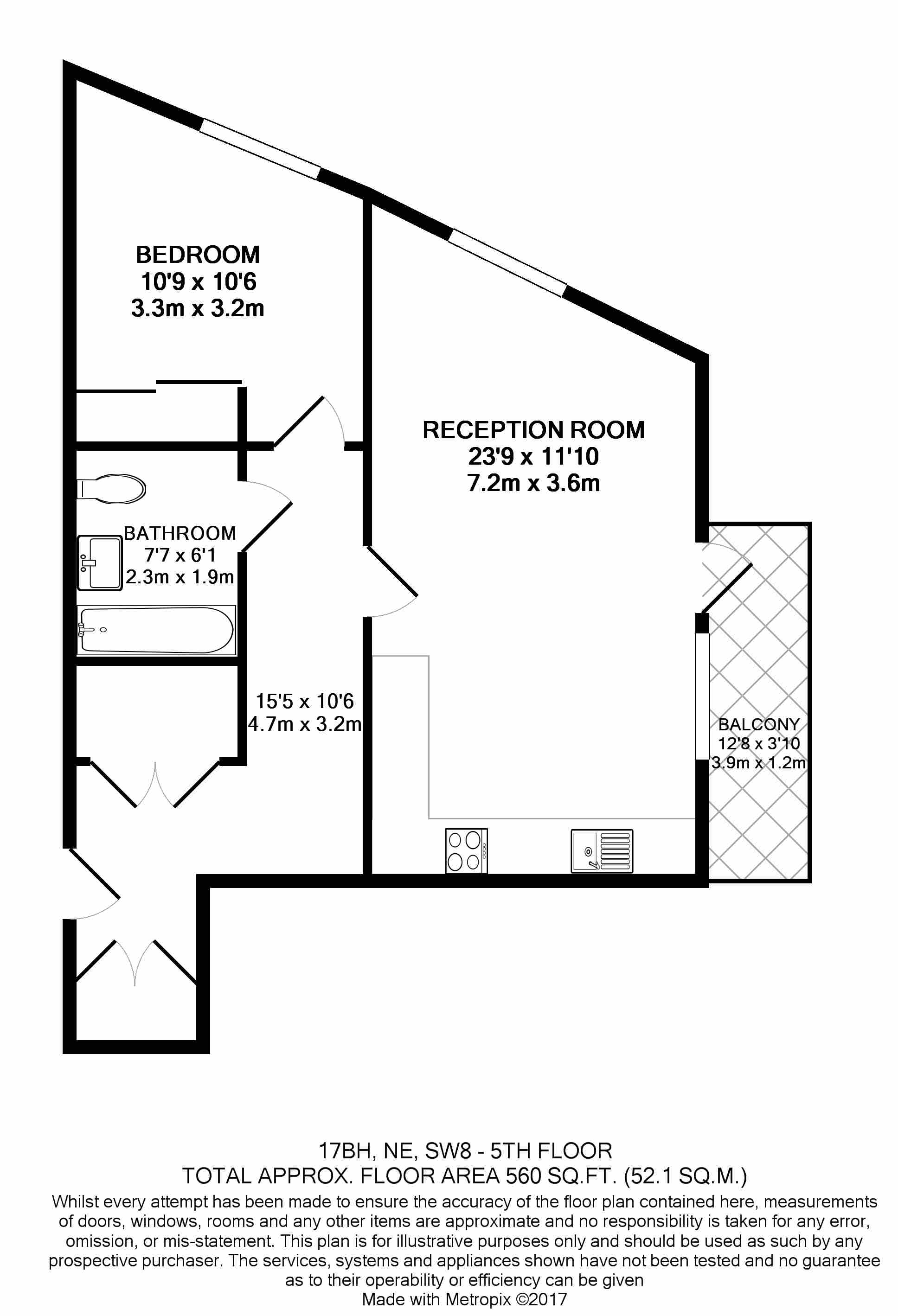 1 bedroom flat to rent in Wandsworth Road, Nine Elms, SW8-Floorplan