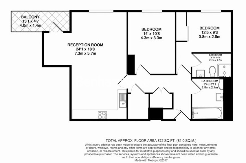 2  bedrooms flat to rent in Wandsworth Road, Nine Elms, SW8-Floorplan
