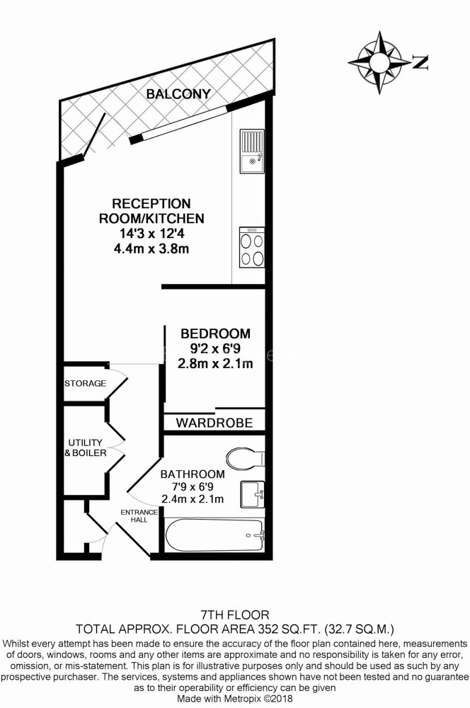 Studio flat to rent in Wandsworth Road, Nine Elms, SW8-Floorplan