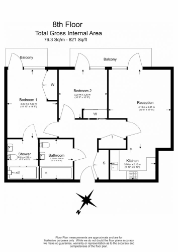 2  bedrooms flat to rent in Wandsworth Road, Nine Elms, SW8-Floorplan