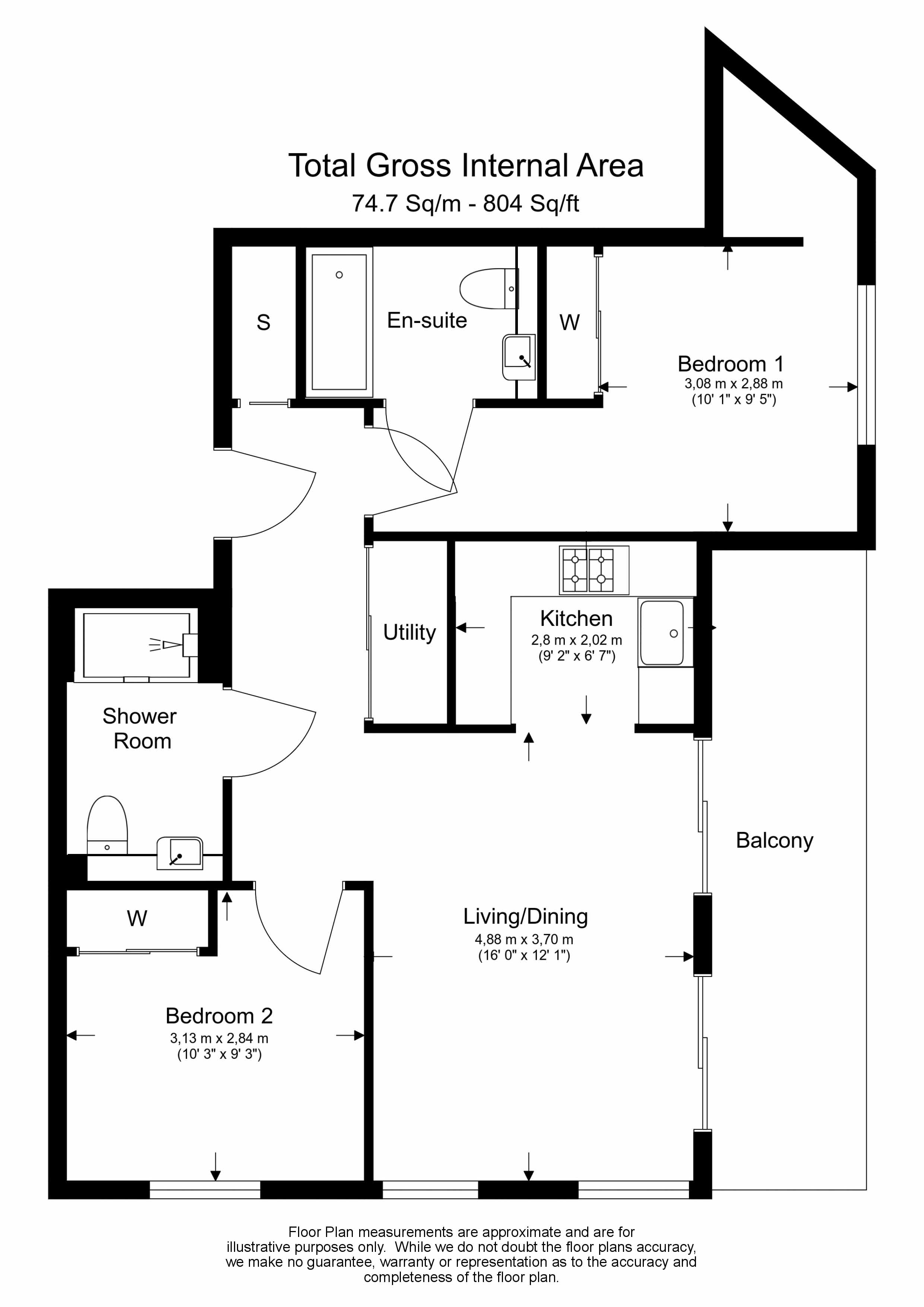 2 bedrooms flat to rent in Charles Clowes Walk, Nine Elms, SW11-Floorplan