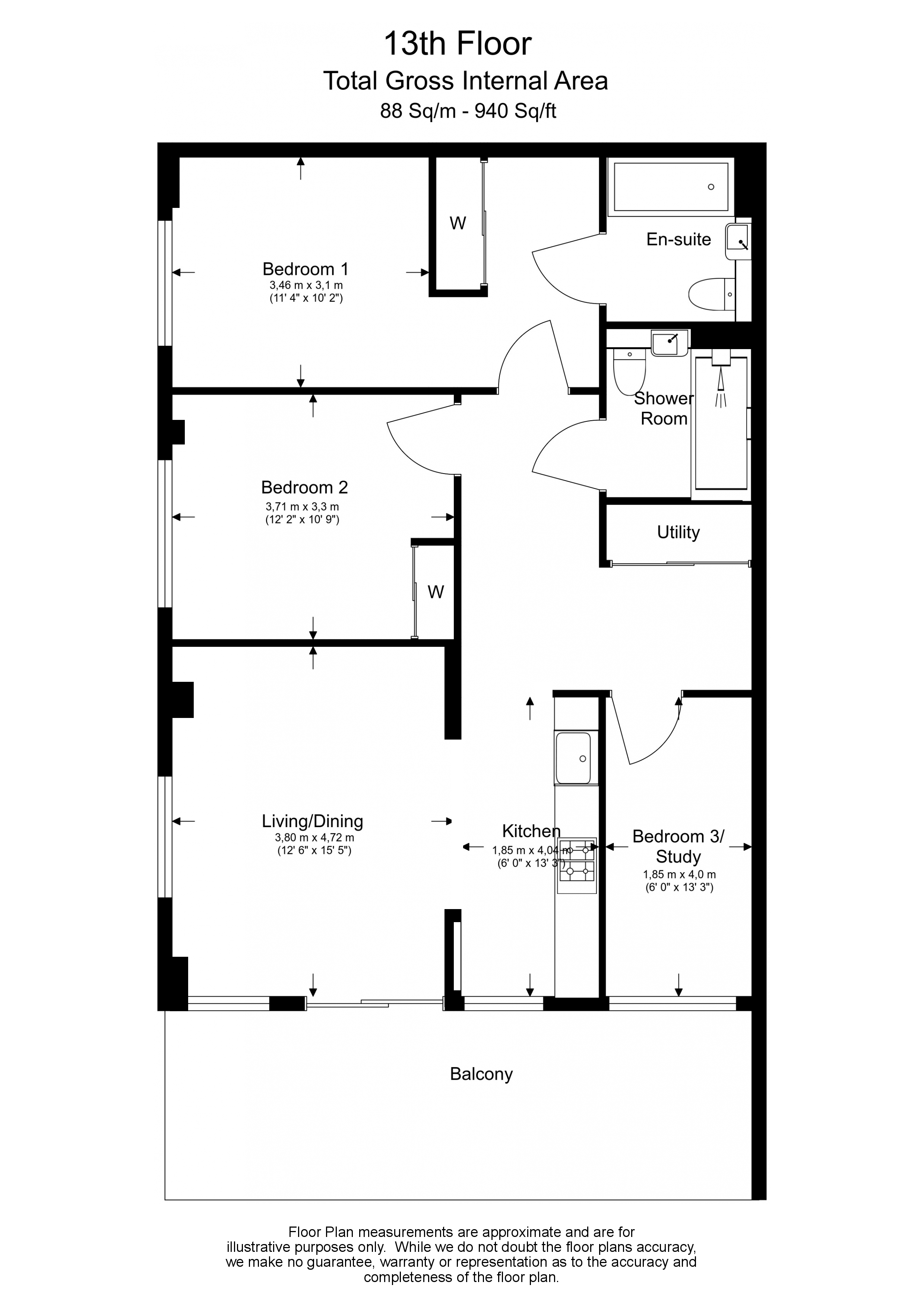 3 bedrooms flat to rent in Charles Clowes Walk, Nine Elms, SW11-Floorplan