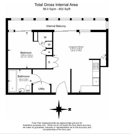 1  bedroom flat to rent in Circus Road West, Halliday House Battersea, SW11-Floorplan