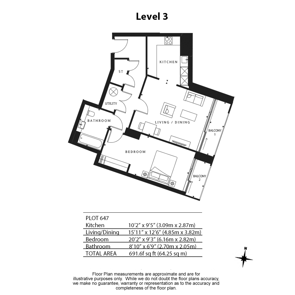 1 bedroom  for sale in Wandsworth Road, Nine Elms Point, SW8-Floorplan
