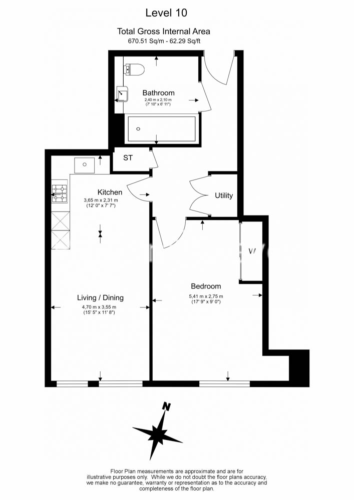 1  bedroom flat to rent in Wandsworth Road, Nine Elms, SW8-Floorplan