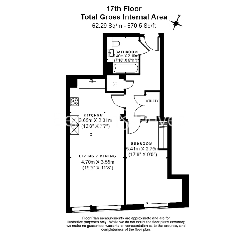1 bedroom  for sale in Gladwin Tower, Nine Elms, SW8-Floorplan