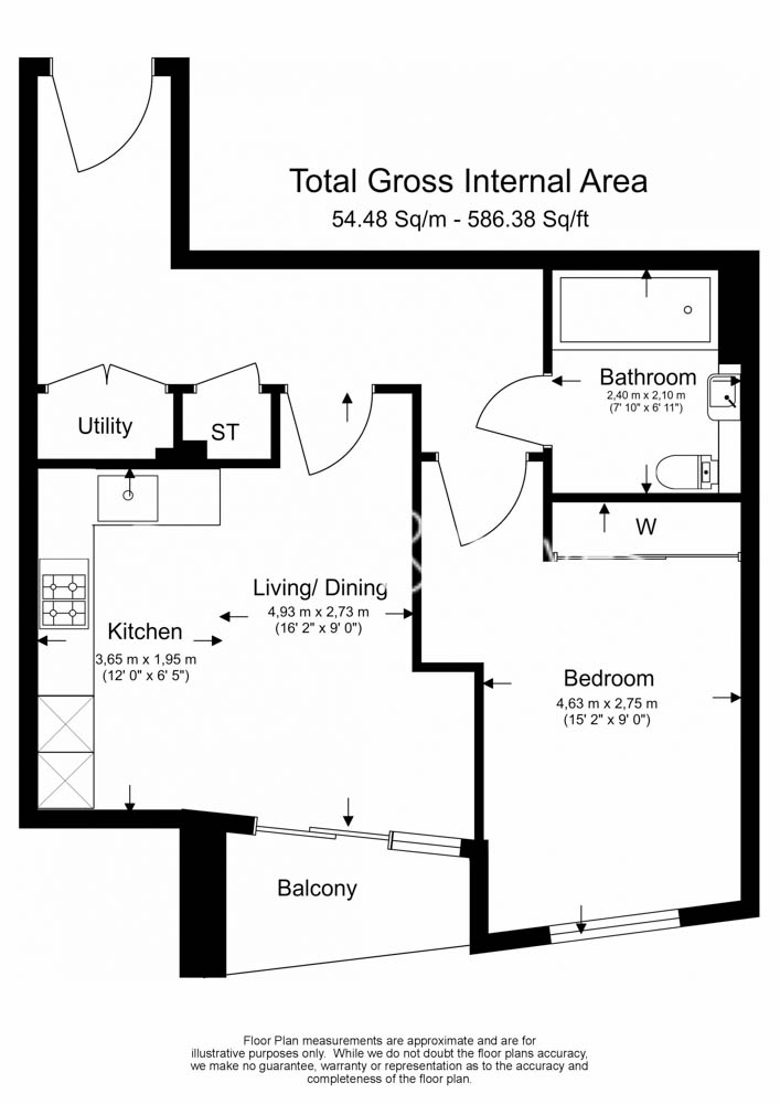 1 bedroom flat to rent in Wandsworth Road, Nine Elms, SW8-Floorplan