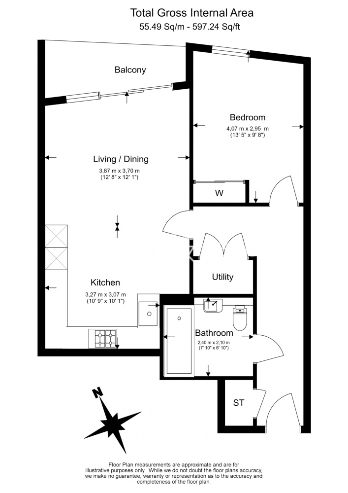 1 bedroom flat to rent in Wandsworth Road, Nine Elms, SW8-Floorplan