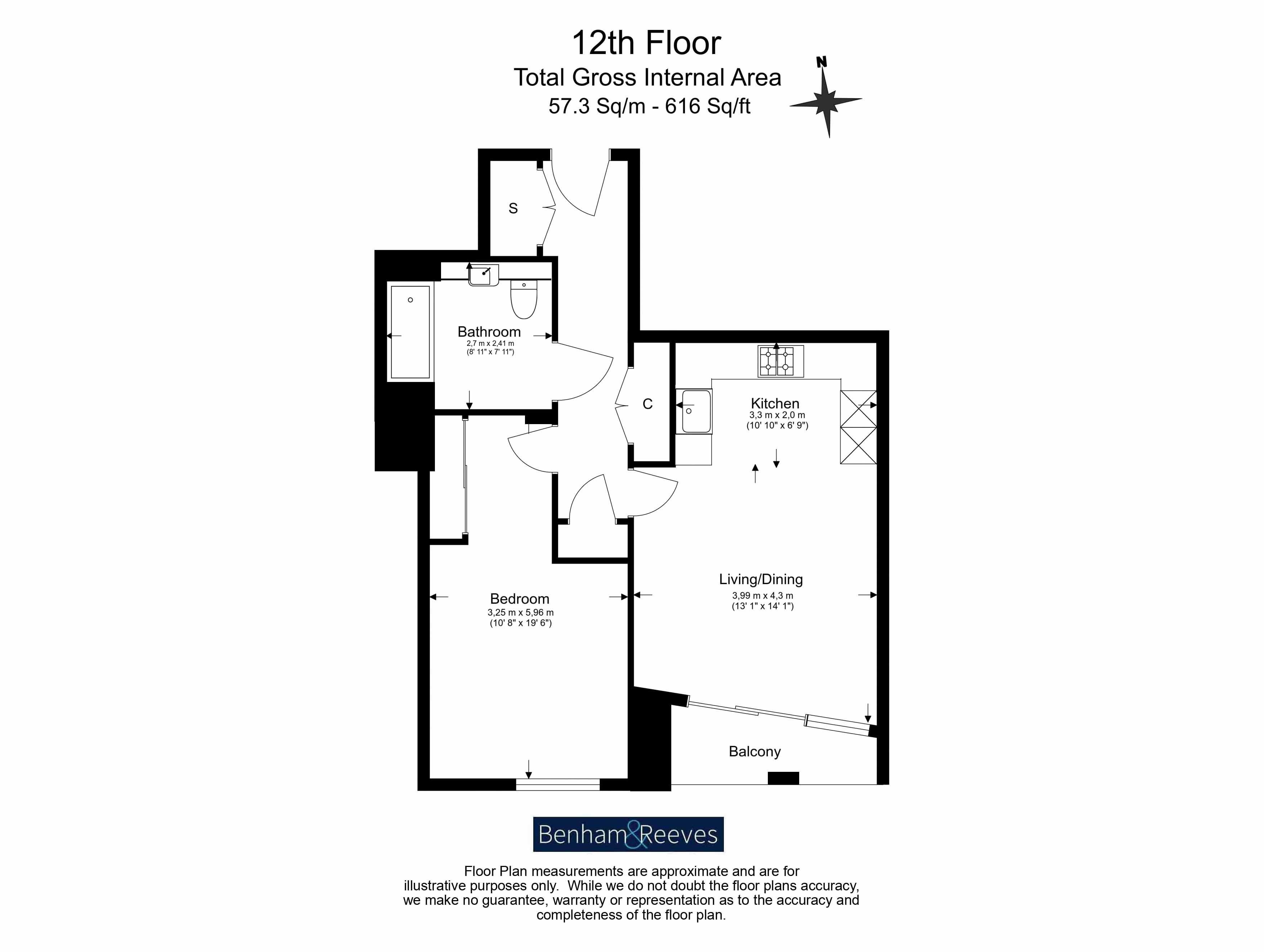 1 bedroom  for sale in Gladwin Tower, Nine Elms, SW8-Floorplan