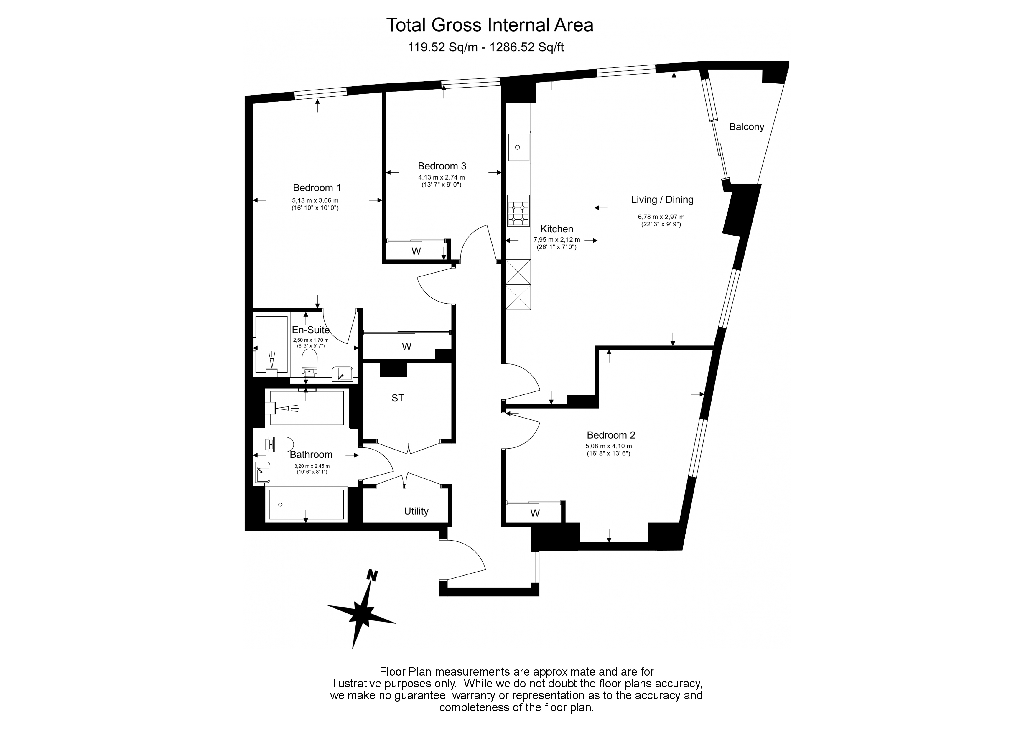 3 bedrooms  for sale in Gladwin Tower, Nine Elms, SW8-Floorplan