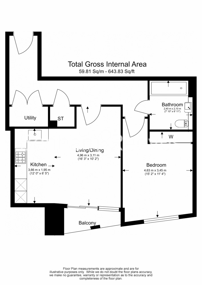 1  bedroom flat to rent in Wandsworth Road, Nine Elms, SW8-Floorplan