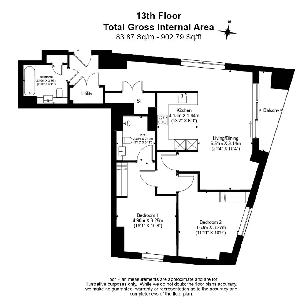 2  bedrooms flat to rent in Gladwin Tower, Wandsworth Road, SW8-Floorplan