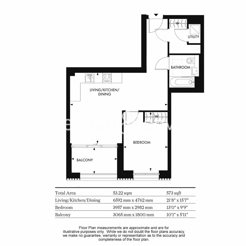 1  bedroom flat to rent in Chartwell House, Palmer Road, SW11-Floorplan