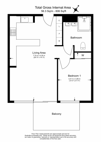 1  bedroom flat to rent in Legacy Building, Viaduct Gardens, SW11-Floorplan