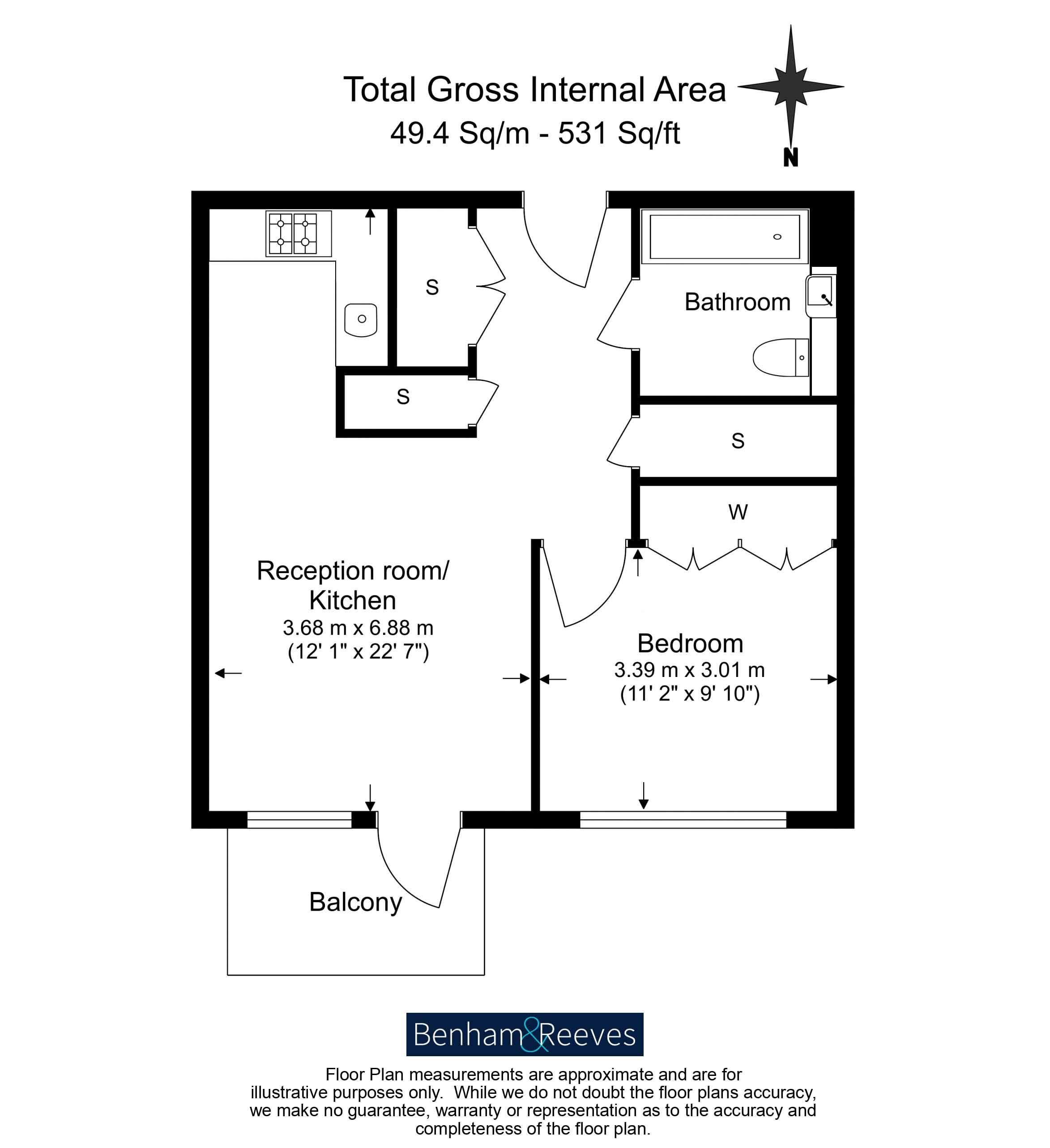 1 bedroom  for sale in Keybridge Capital, Vauxhall, SW8-Floorplan