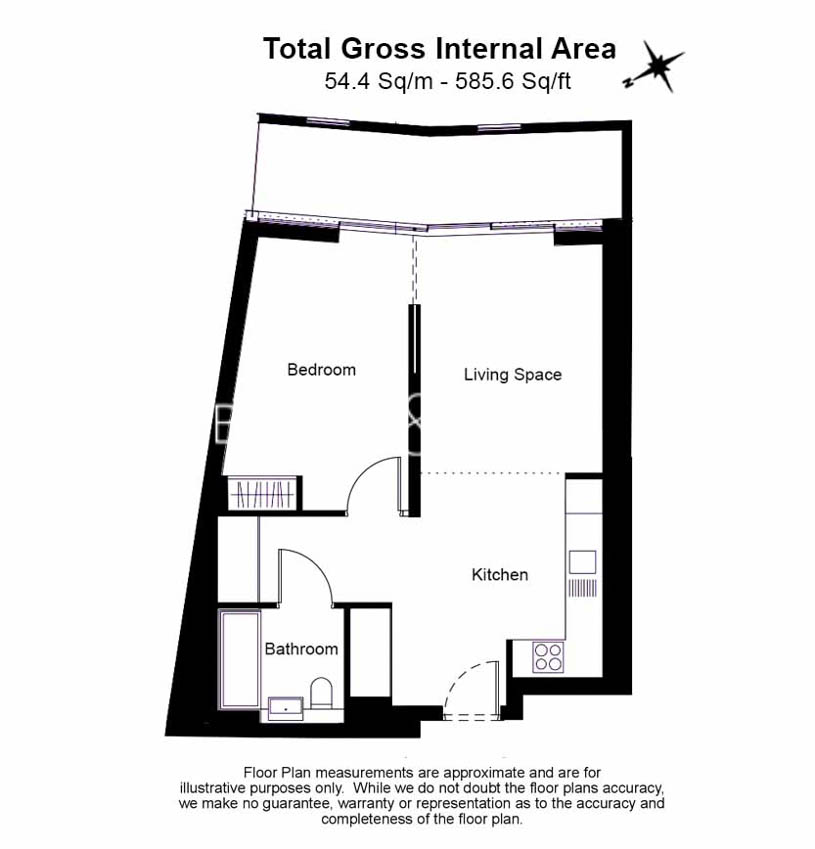 1 bedroom flat to rent in Circus Road West, Nine Elms, SW11-Floorplan