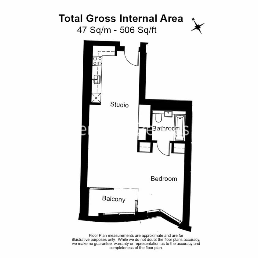 Studio flat to rent in Prospect Way, Battersea, Nine Elms, SW11-Floorplan