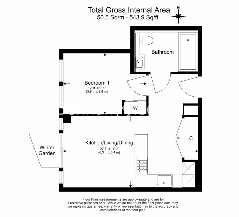 1 bedroom flat to rent in Bondway, Nine Elms, SW8-Floorplan