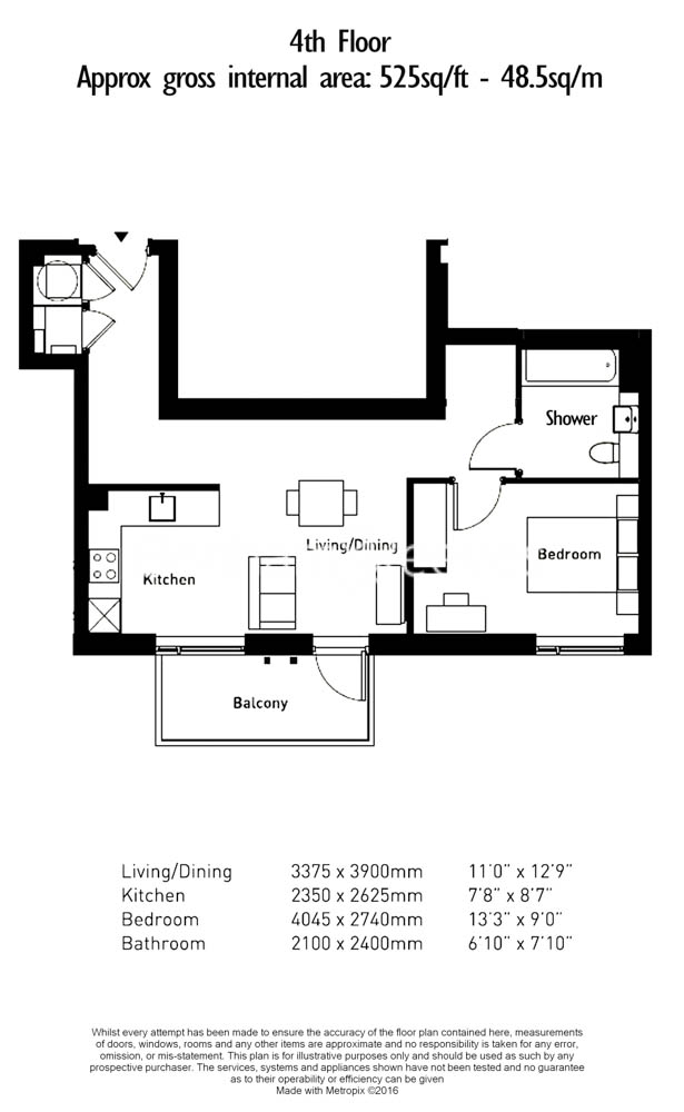 1  bedroom flat to rent in Brent House, Nine Elms, SW8-Floorplan