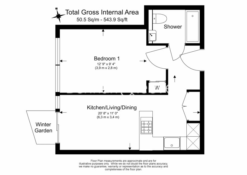 1  bedroom flat to rent in Damac Tower, Vauxhall, SW8-Floorplan