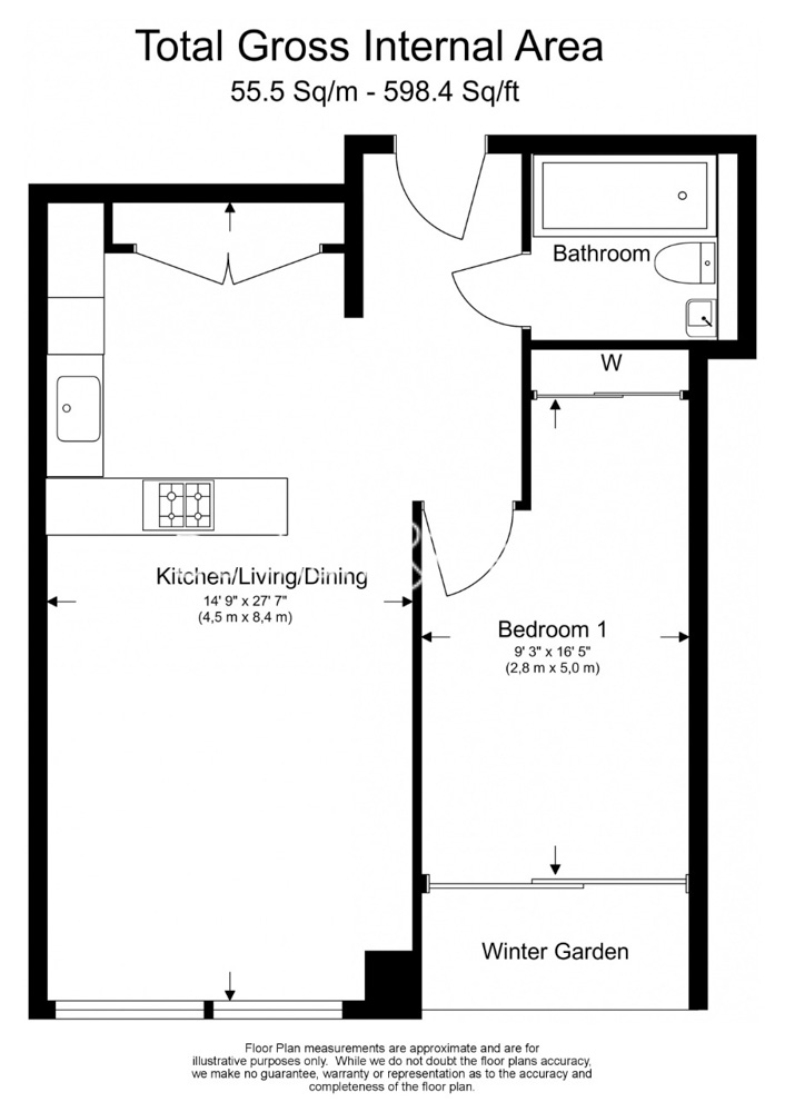 1 bedroom  for sale in Damac Tower, Vauxhall, SW8-Floorplan