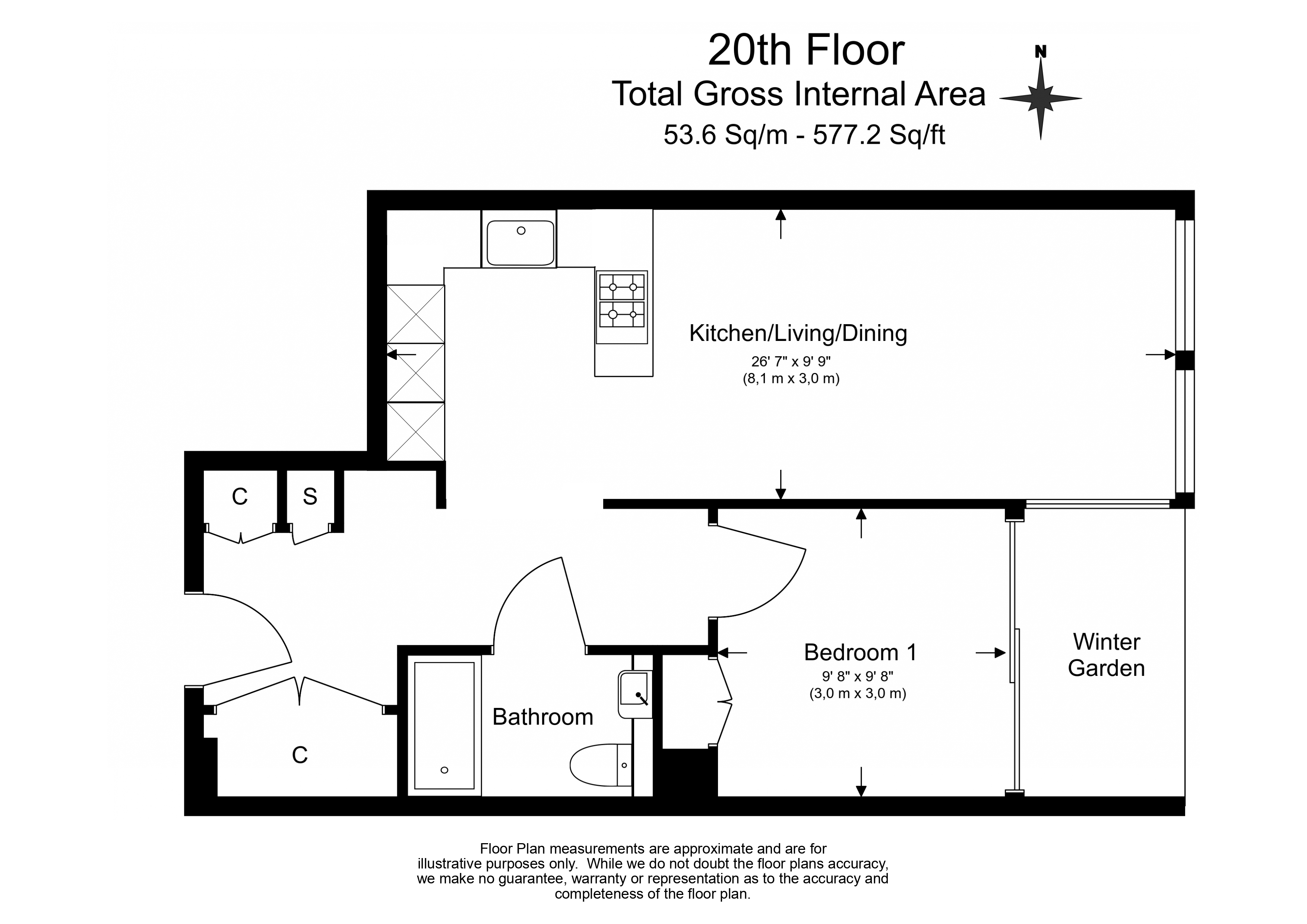 1  bedroom flat to rent in Bondway, Parry St, SW8-Floorplan