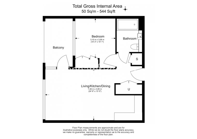 1  bedroom flat to rent in Kennington Lane, Vauxhall, SE11-Floorplan