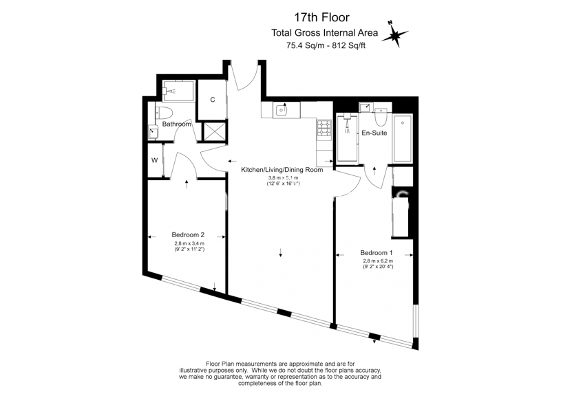 2 bedrooms flat to rent in Carnation Way, Nine Elms, SW8-Floorplan